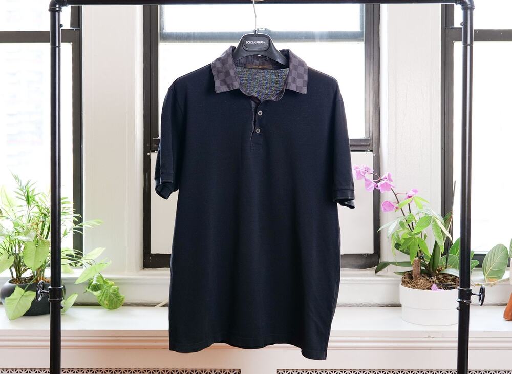 Louis Vuitton Black Damier Print Monogram Collar Pique Polo Shirt Top (Size L)
